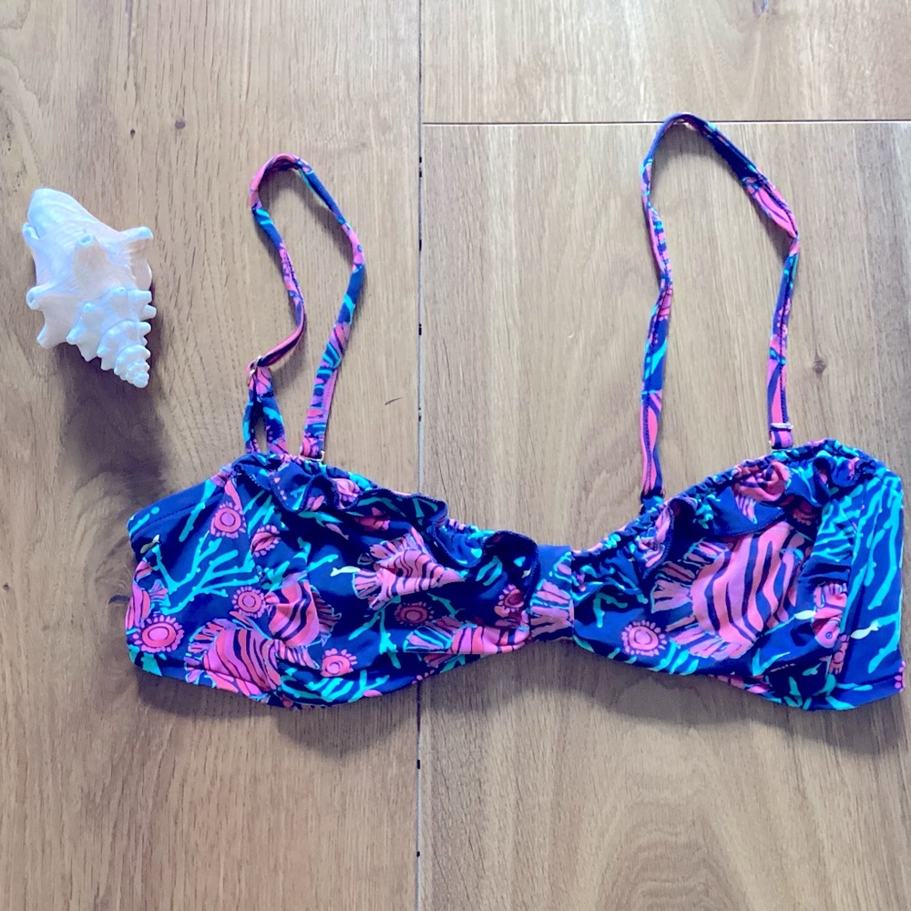 LILLY PULITZER Pink and Blue Bandeau Bikini Top